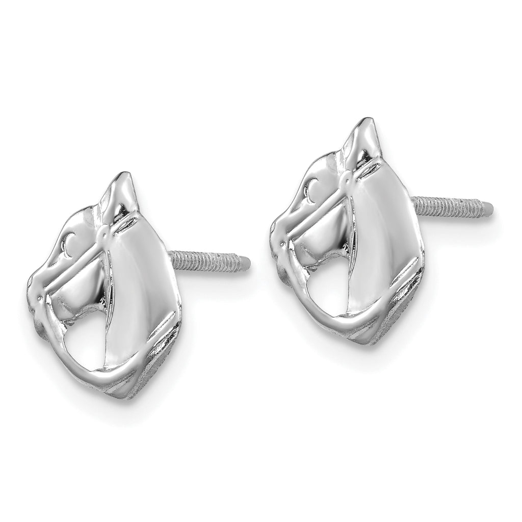 14K White Gold Horse Post Earrings with Polished Finish and Screwback