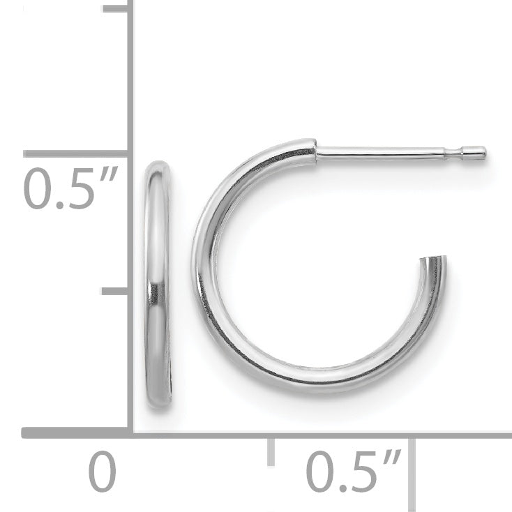 14K White Gold Polished C-Hoop Earrings with Rhodium Finish
