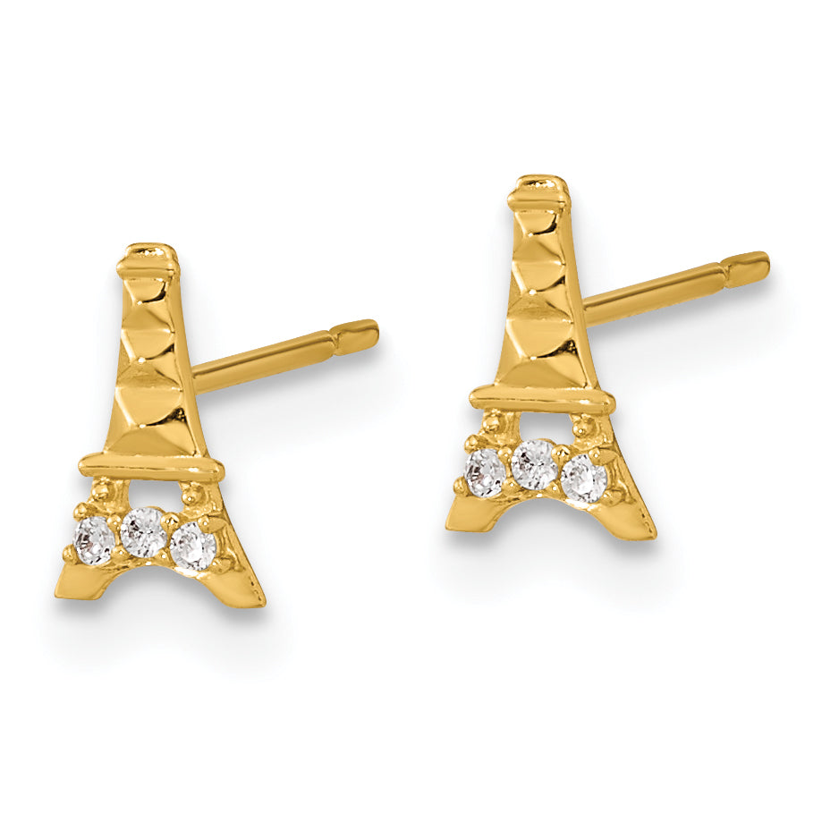 14K Gold Madi K Kids Eiffel Tower Earrings with CZ Stones Secondary image