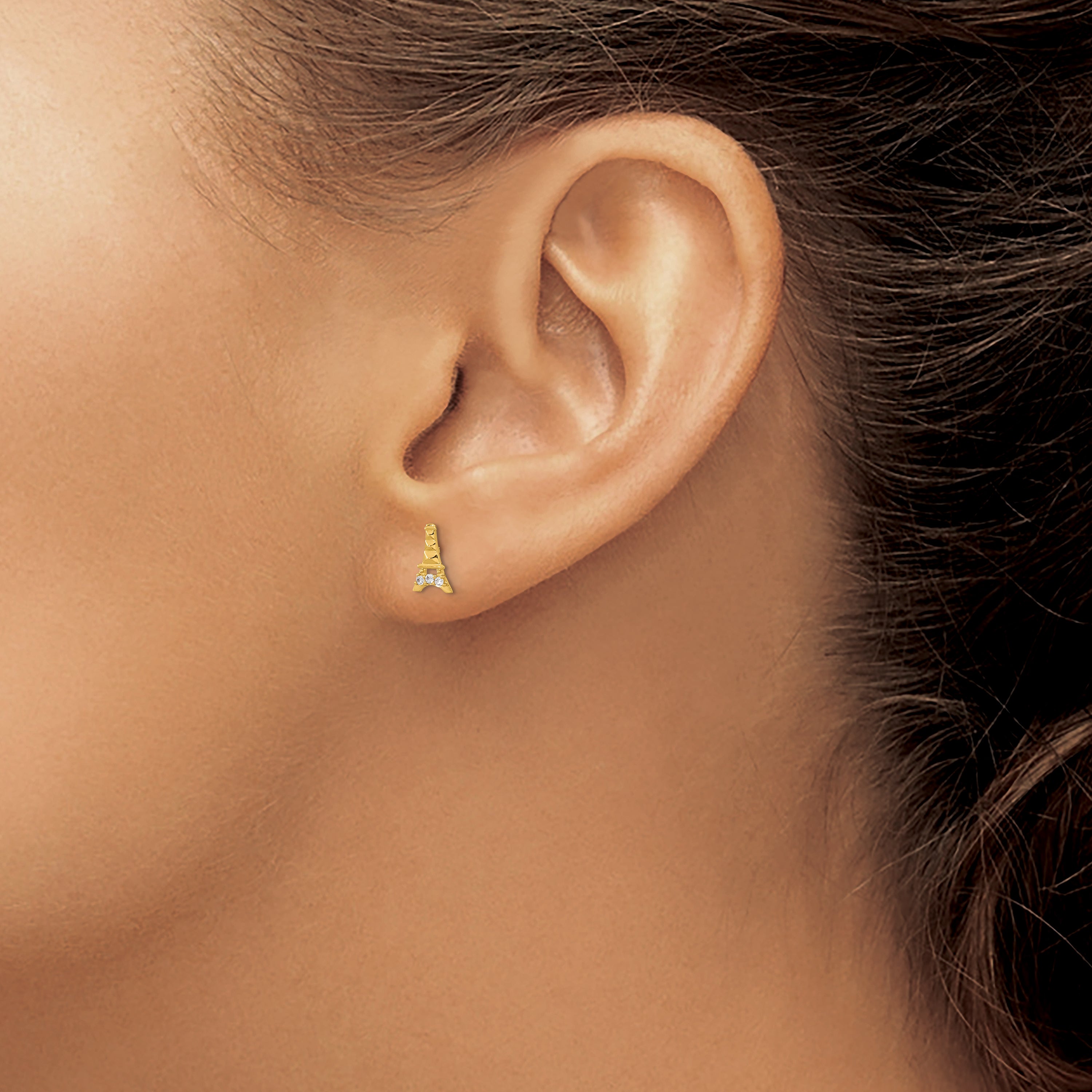 14K Gold Madi K Kids Eiffel Tower Earrings with CZ Stones
