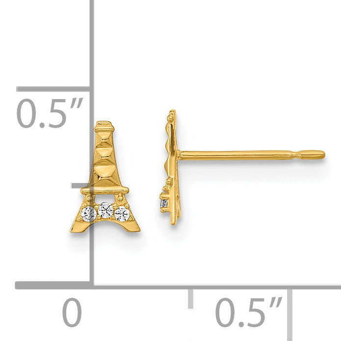 14K Gold Madi K Kids Eiffel Tower Earrings with CZ Stones