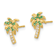 14k Madi K Green & Clear CZ Palm Tree Post Earrings