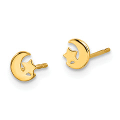 14K Gold Star and Moon Button Earrings for Kids  Polished, Nickel-Free