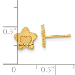 14K Gold Heart in Star Earrings, Satin & Polished Button Style