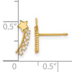 14K Gold CZ Shooting Star Ear Climbers for Kids  Polished, Nickel-Free