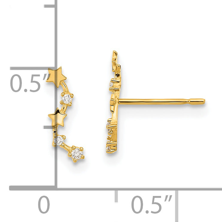 14K Gold Curved Star CZ Dangle Earrings  Polished, Nickel-Free Ear Climbers