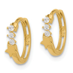 14K Gold CZ Shooting Star Hinged Hoop Earrings  Polished, Elegant & Nickel Free