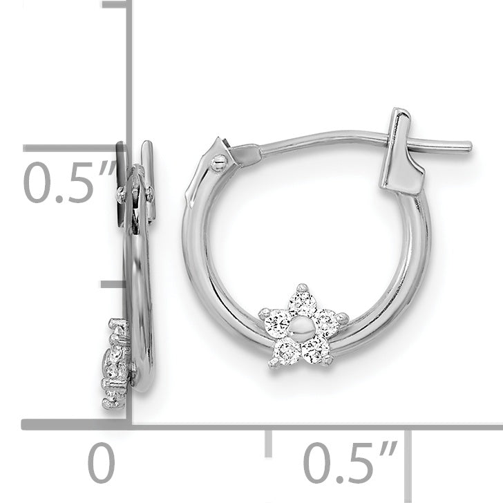 14K White Gold CZ Star Hoop Earrings with Polished Finish