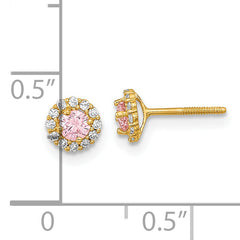 14K Gold Pink and Clear CZ Screwback Earrings Polished, Nickel-Free