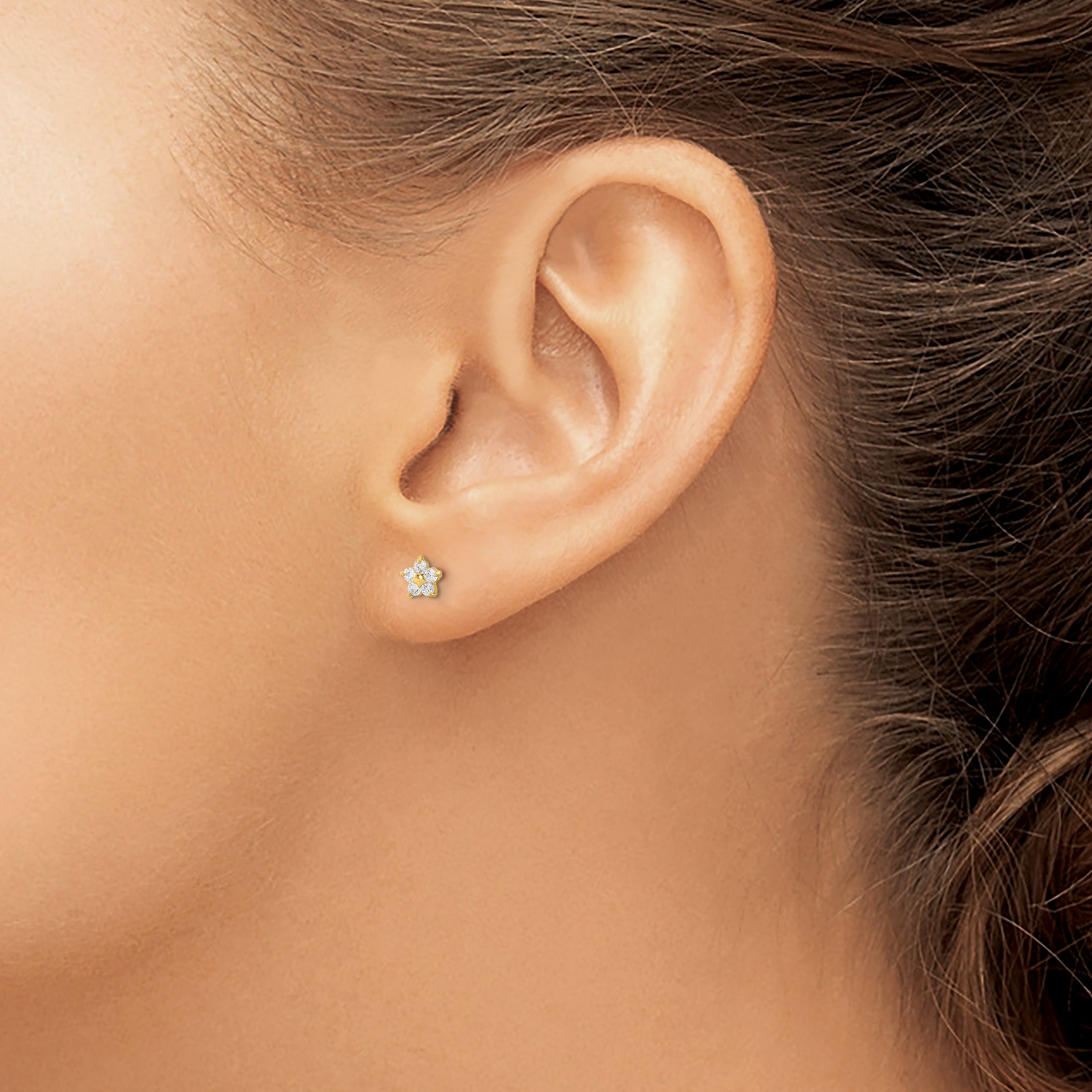 14K Gold Madi K Kids CZ Star Earrings with Polished Finish