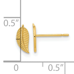 14K Gold Leaf Earrings for Kids with Polished Finish, Nickel-Free