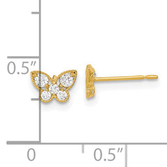 14K Gold Cubic Zirconia Butterfly Earrings for Kids  Polished & Nickel-Free