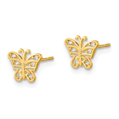 14K Yellow Gold CZ Butterfly Earrings for Kids Polished, Nickel-Free