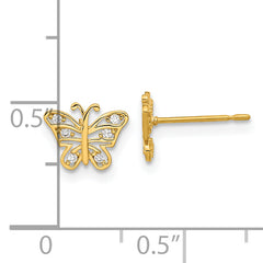 14K Yellow Gold CZ Butterfly Earrings for Kids Polished, Nickel-Free