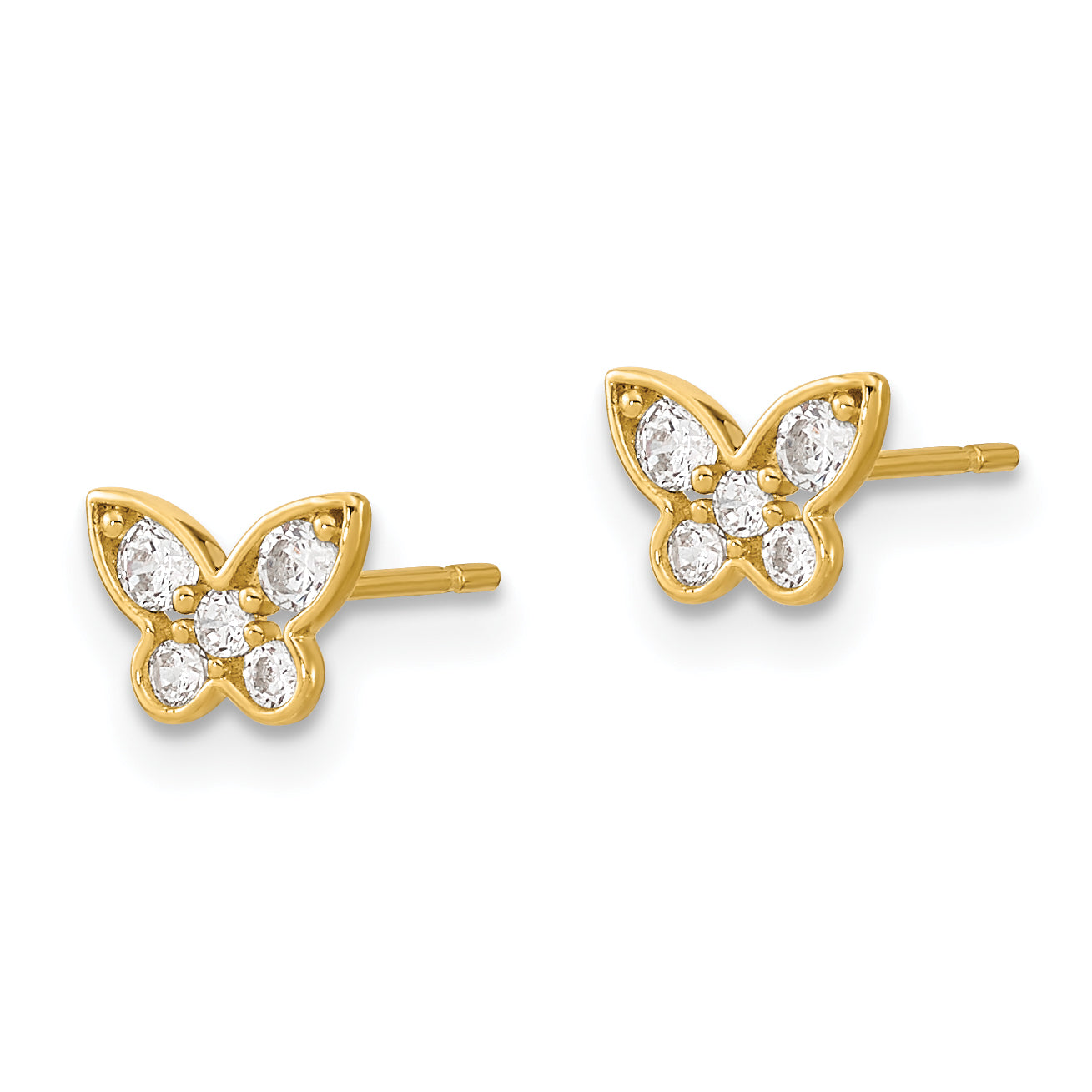 14K Gold Children's CZ Butterfly Earrings with Polished Finish Secondary image