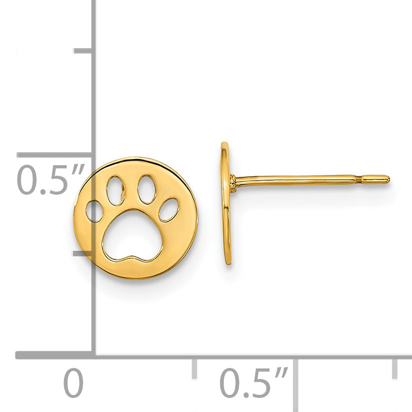 14K Gold Pawprint Post Earrings for Kids  Polished Nickel-Free Design