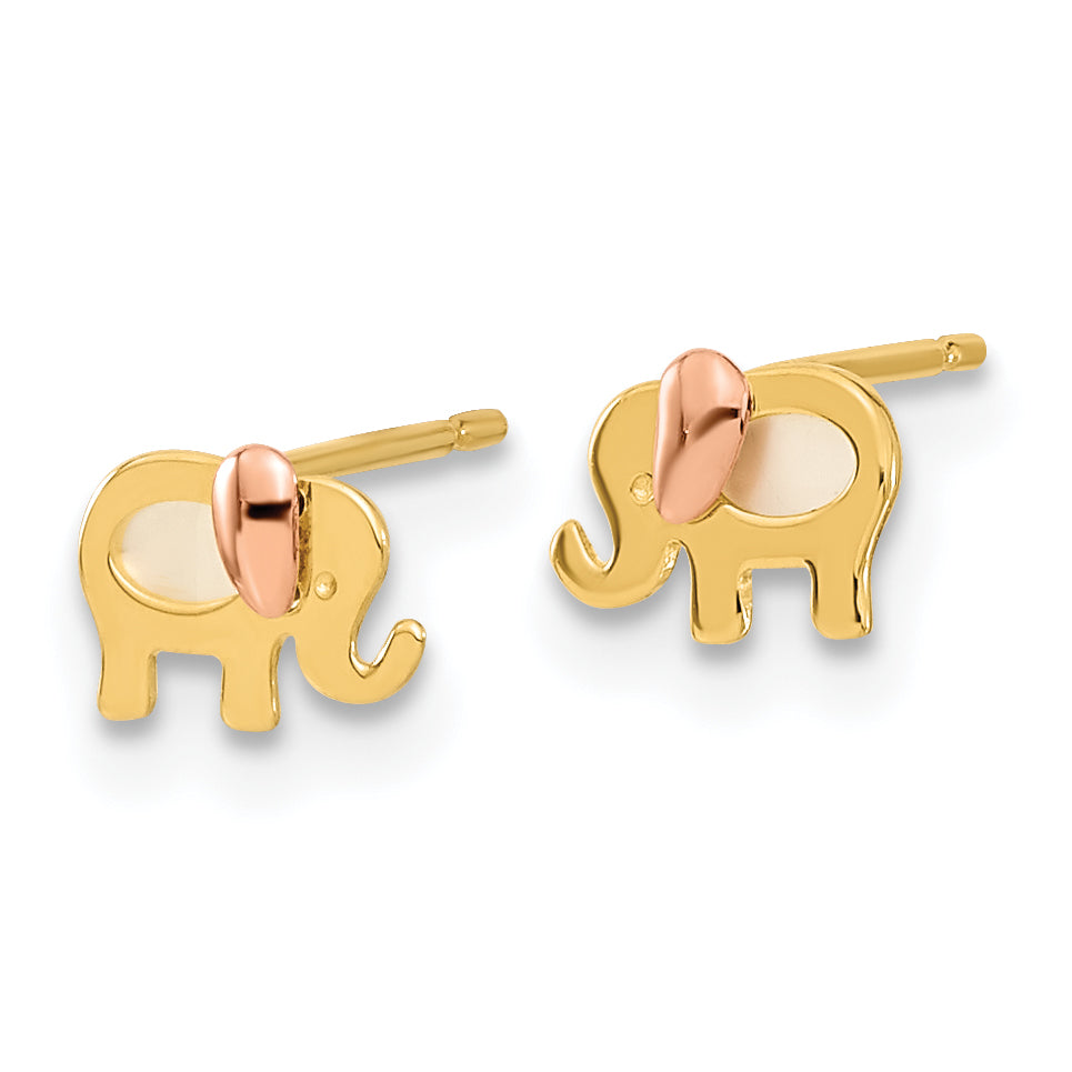 14k Madi K Two-tone Childrens MOP Elephant Post Earrings