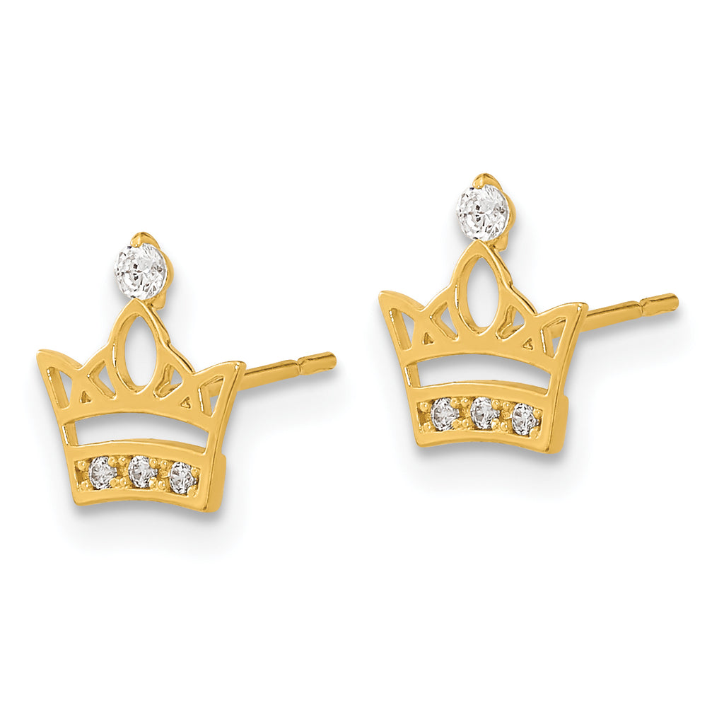 14K Gold Madi K Kids CZ Crown Earrings with Polished Finish