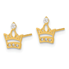 14K Gold Madi K Kids CZ Crown Earrings with Polished Finish