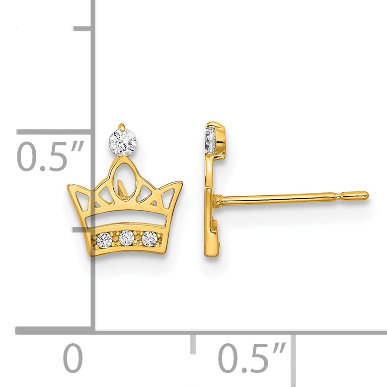 14K Gold Madi K Kids CZ Crown Earrings with Polished Finish