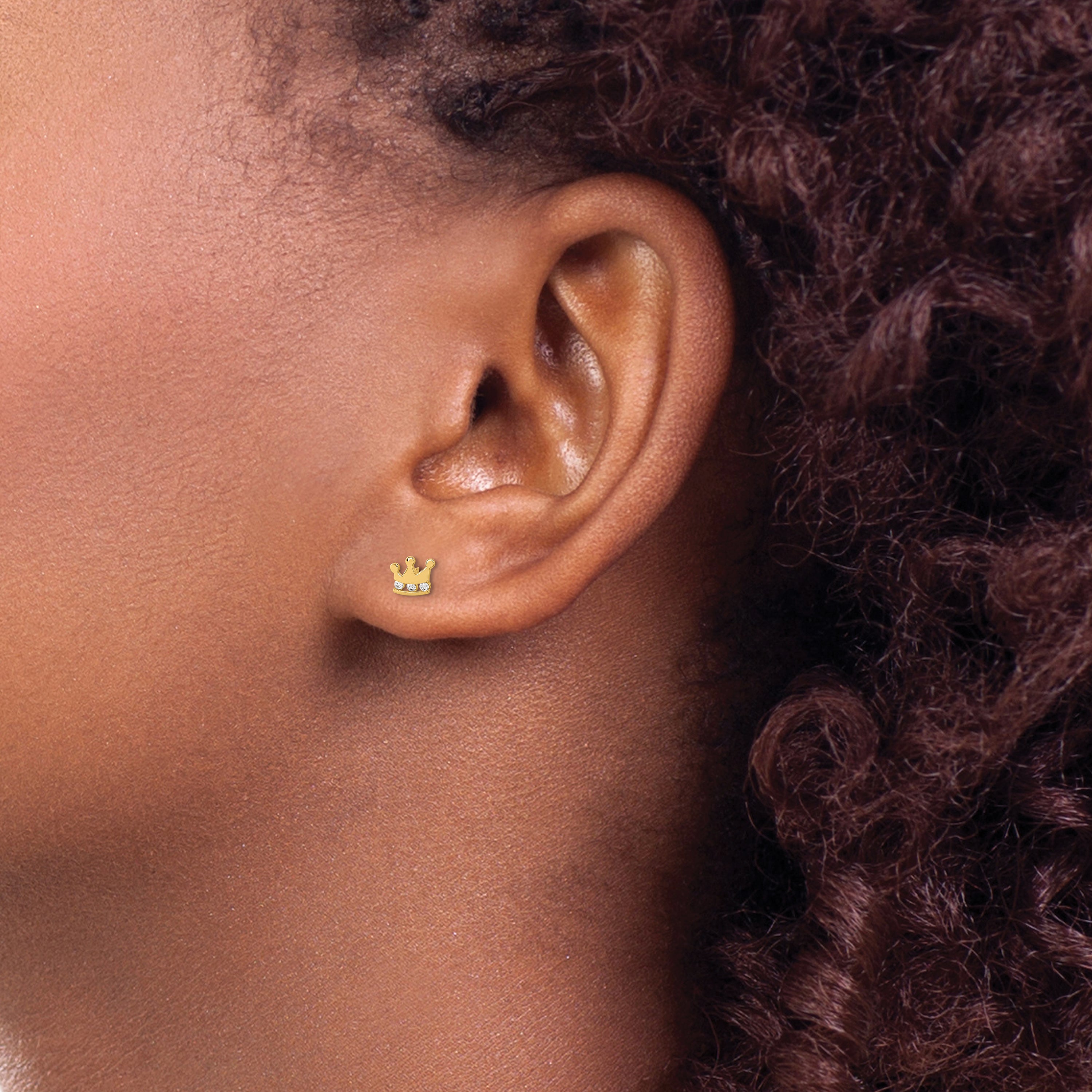 14K Gold Madi K Kids Crown Earrings with CZ Stones Polished, Nickel-Free