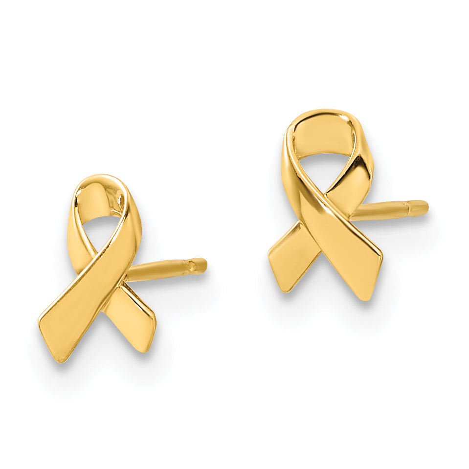 14K Gold Awareness Ribbon Post Earrings with Polished Finish Nickel Free Secondary image