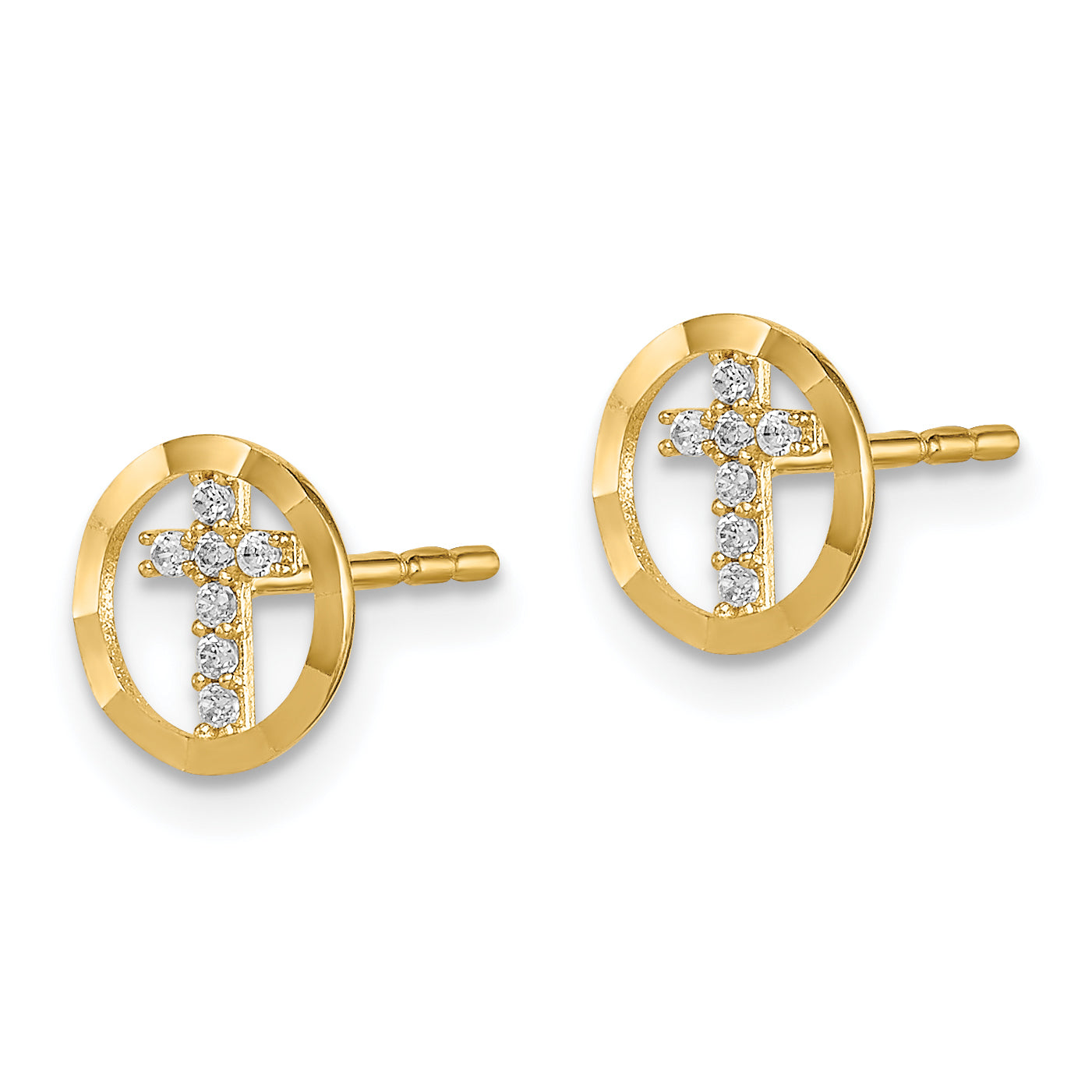 14k Madi K CZ Diamond-Cut Circle Cross Post Earrings Secondary image