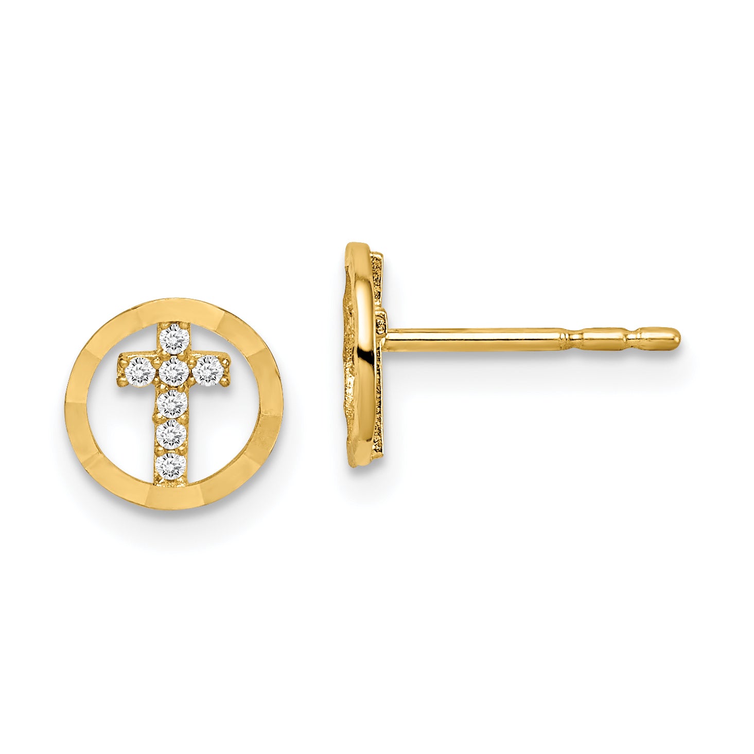14k Madi K CZ Diamond-Cut Circle Cross Post Earrings Main image