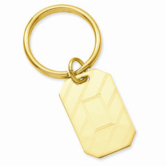 Gold-plated Kelly Waters Etched Diagonal Lines with Engravable Area Key Ring