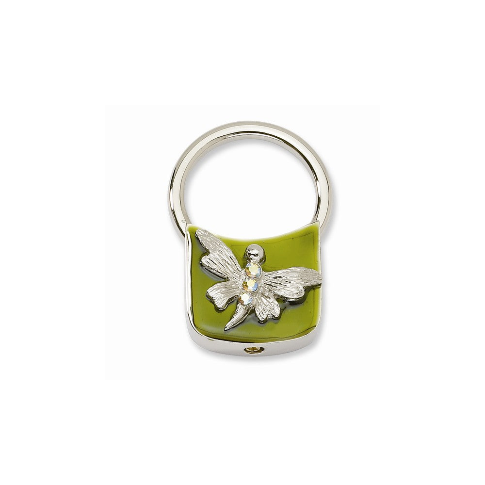Silver-tone Dragonfly With Crystals Olive Enamel Key Fob Main image