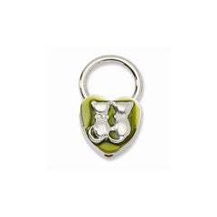 Silver-tone Cats With  Crystals Olive Enamel Key Fob