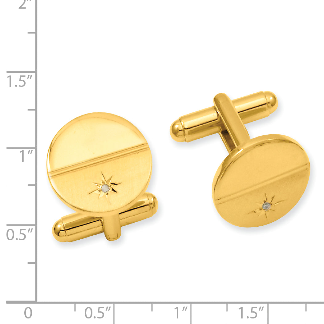 Kelly Waters Gold-plated .01 Ct. Diamond Polished and Satin Round Cuff Links
