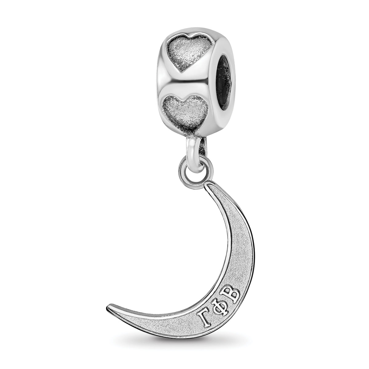 Sterling Silver RH-P LogoArt Gamma Phi Beta Crescent Moon Heart Bead