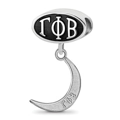 Sterling Silver LogoArt Gamma Phi Beta Sorority Greek Letters Enameled Oval with Crescent Moon Dangle Bead