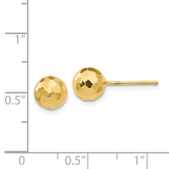 14K Gold Polished and Diamond Cut 7MM Ball Post Earrings