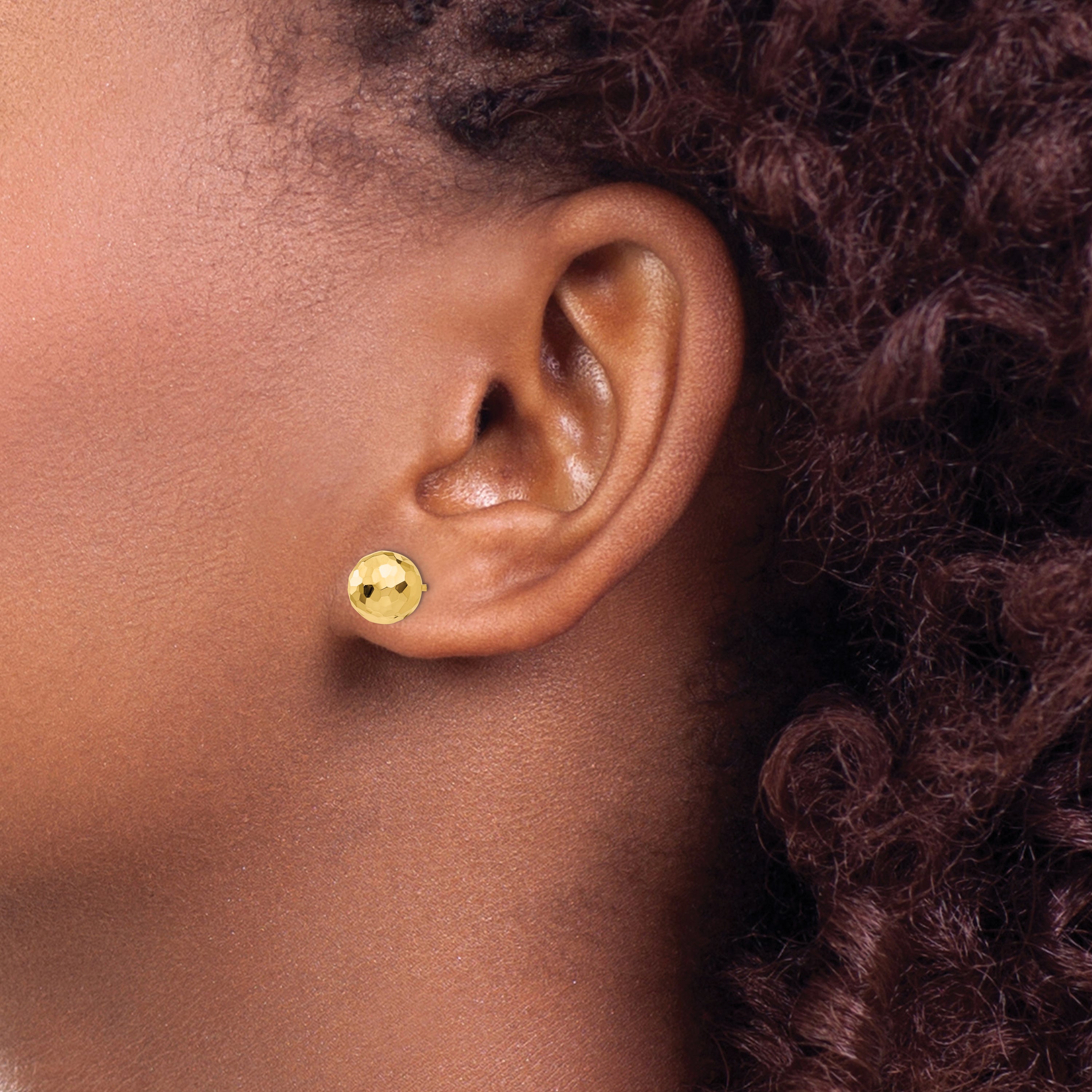 14K Gold Diamond-Cut Ball Post Earrings for Women  Polished 8MM