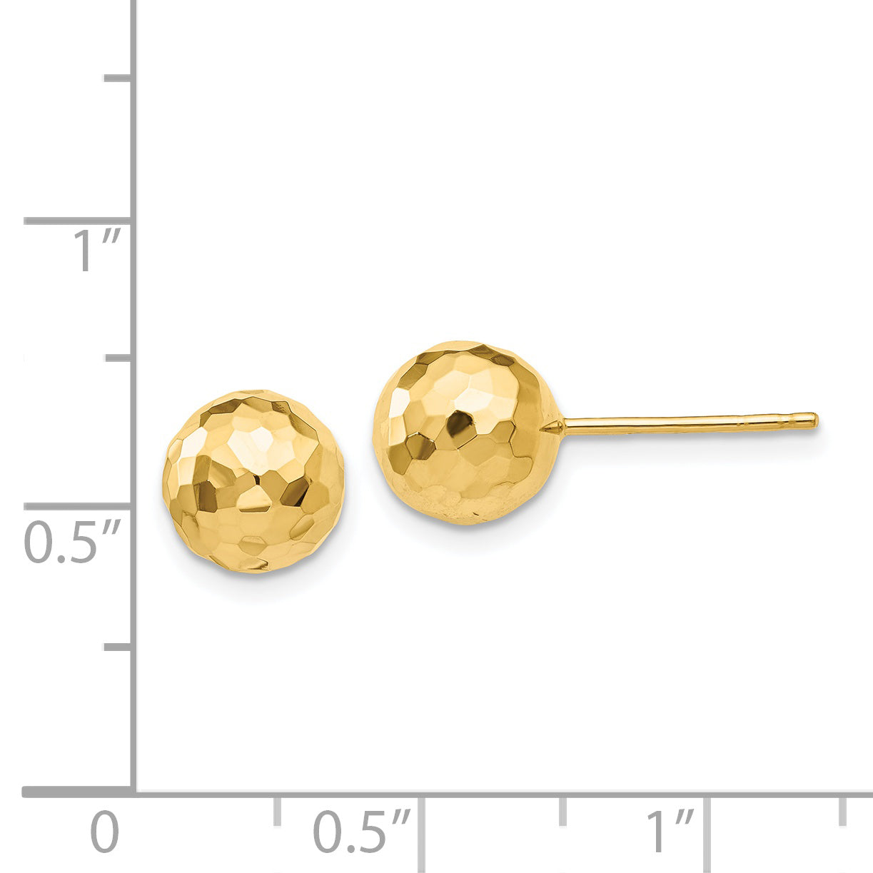 14K Gold Diamond-Cut Ball Post Earrings for Women  Polished 8MM