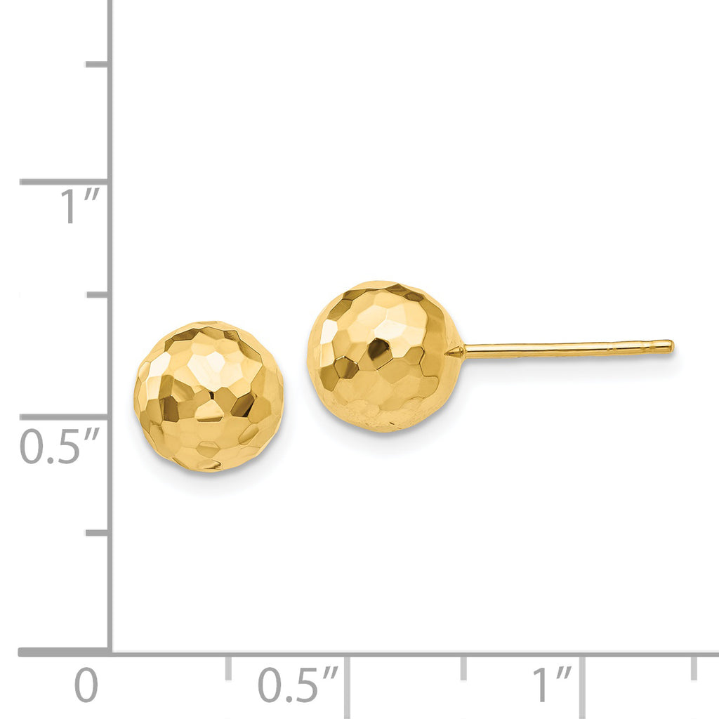 14K Gold Diamond-Cut Ball Post Earrings for Women  Polished 8MM