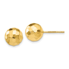 14K Gold Polished and Diamond Cut 9.5MM Ball Post Earrings
