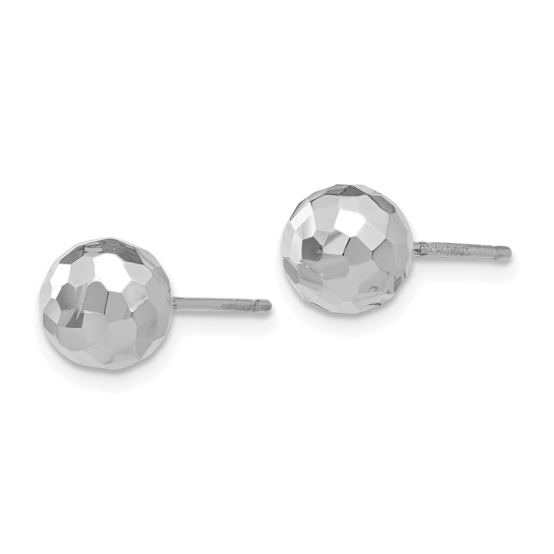 14K White Gold Diamond-Cut Ball Earrings with Polished Finish, 7mm