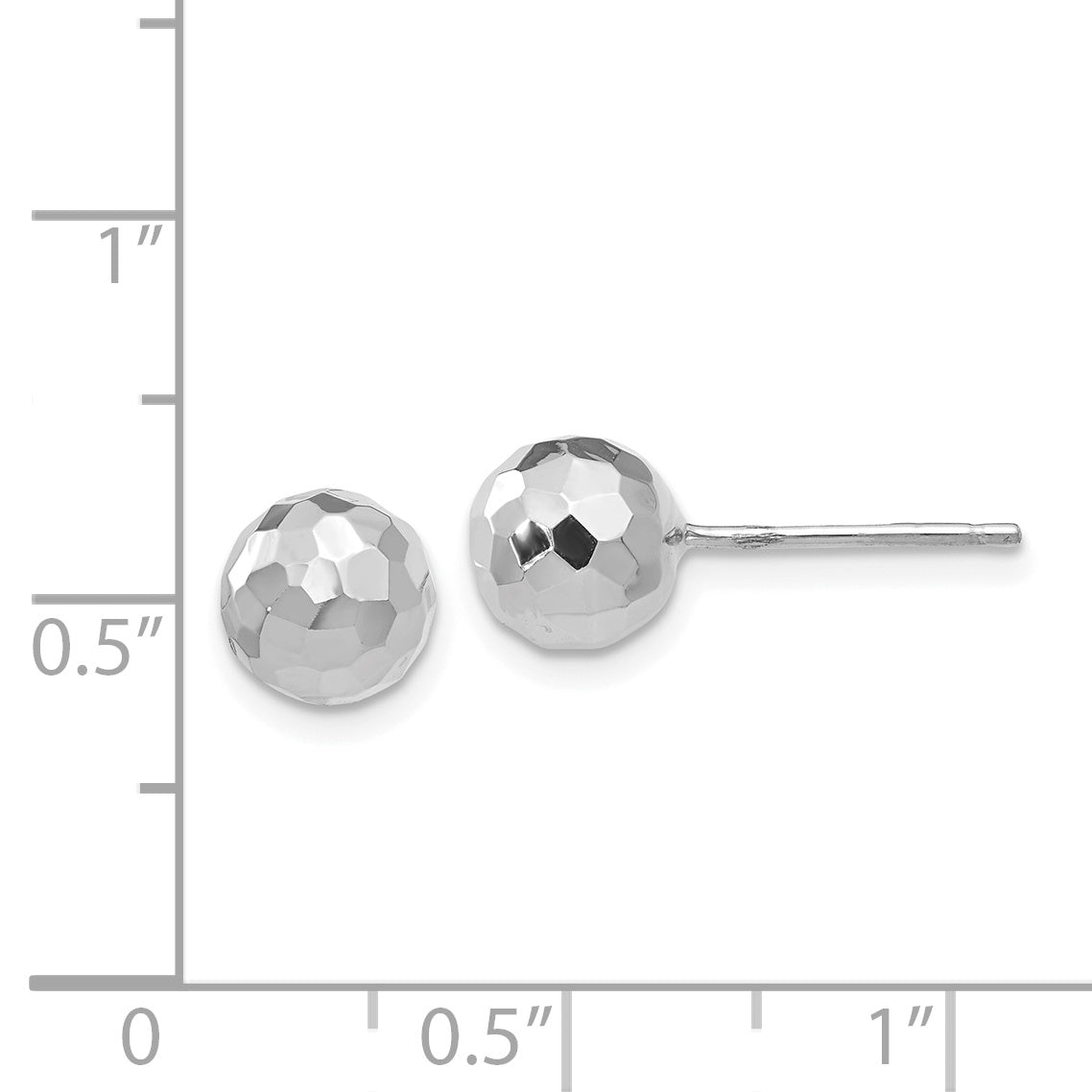 14K White Gold Diamond-Cut Ball Earrings with Polished Finish, 7mm