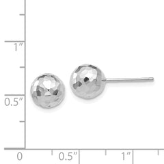 14K White Gold Diamond-Cut Ball Earrings with Polished Finish