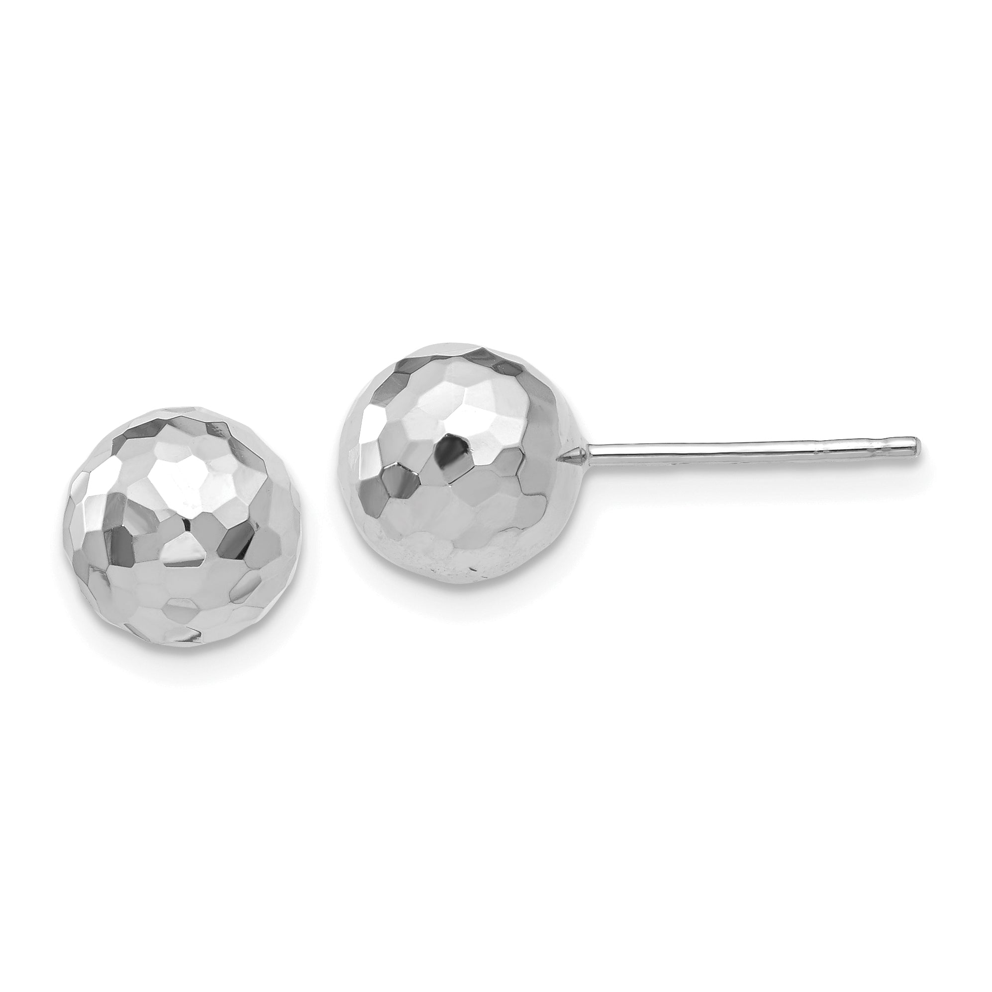 14K White Gold Polished Diamond Cut 8MM Ball Post Earrings Main image