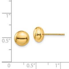 14K Gold Polished 8mm Button Earrings with Post Back Elegant Design
