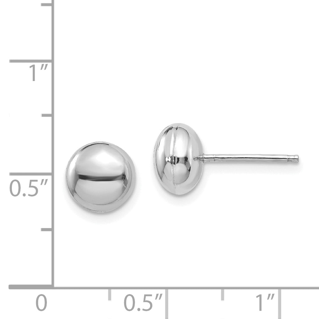 14K White Gold Polished 8mm Button Post Earrings Hollow Design