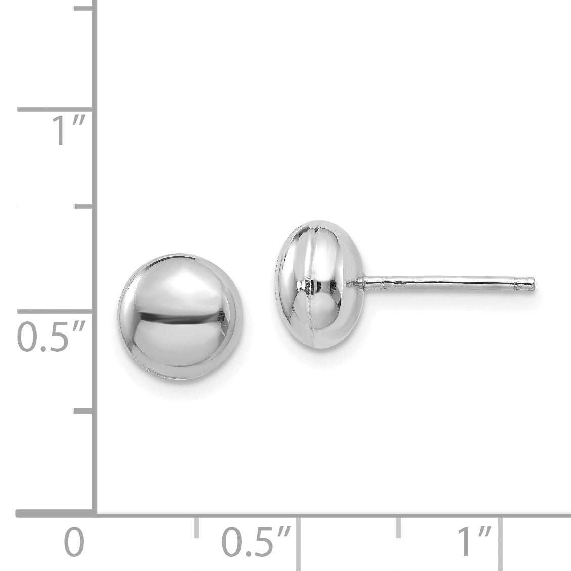 14K White Gold Polished 8mm Button Post Earrings Hollow Design