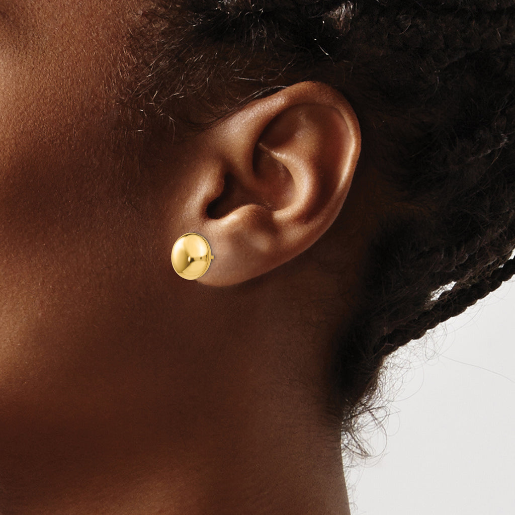 14K Gold Polished Button Earrings with Hollow Design 10.5mm