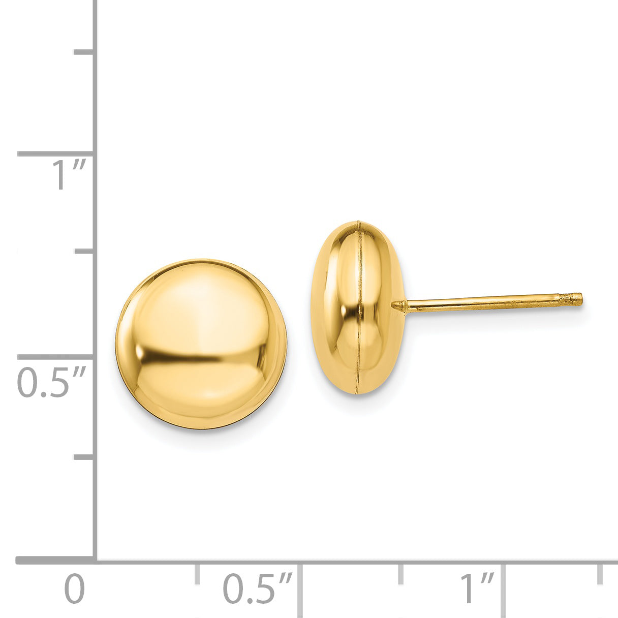 14K Gold Polished Button Earrings with Hollow Design 10.5mm