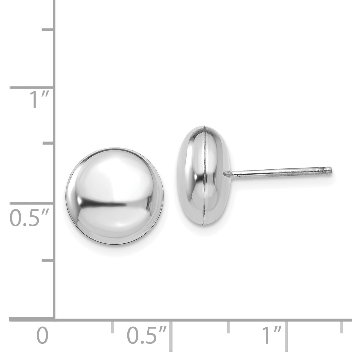 14K White Gold Polished Button Earrings with Rhodium Finish