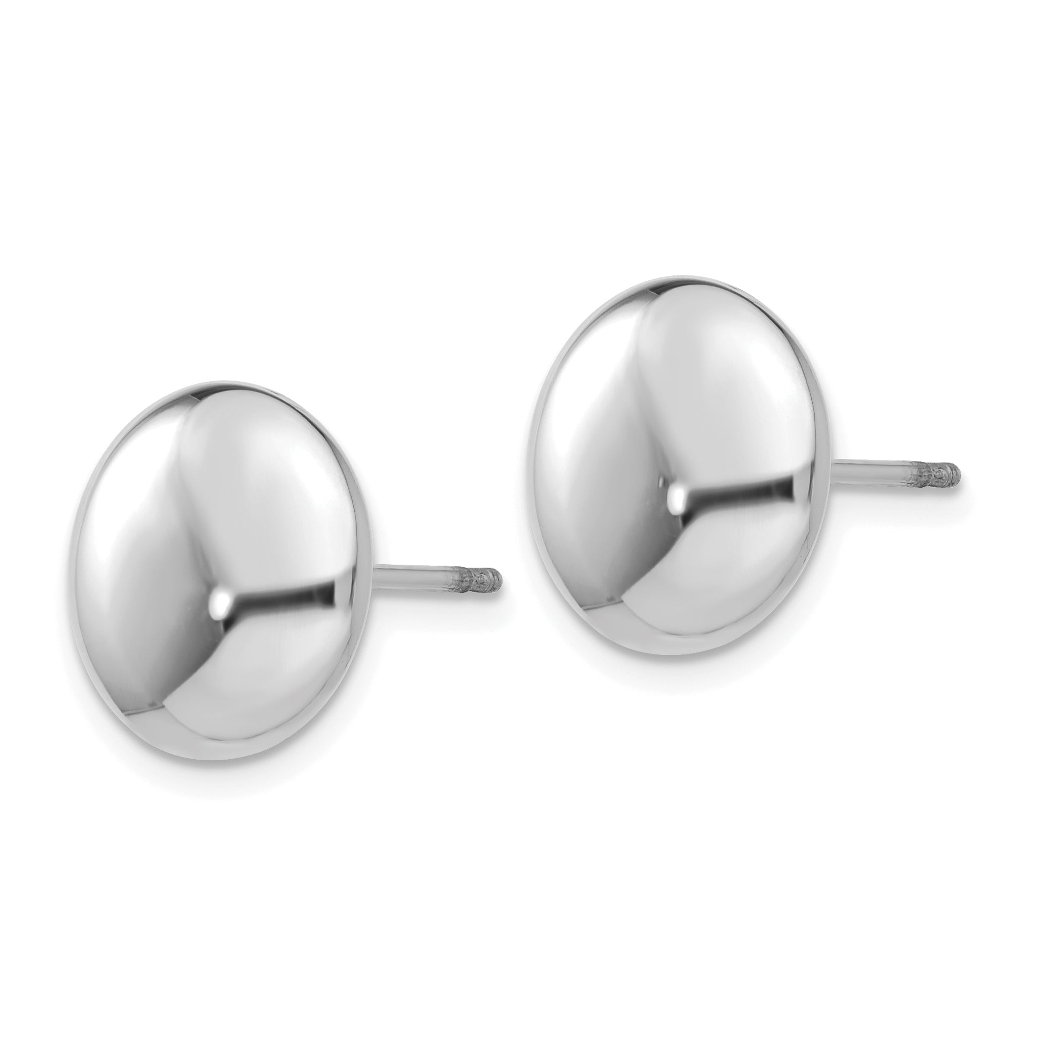14K White Gold Large Polished Button Earrings with Rhodium Finish Secondary image